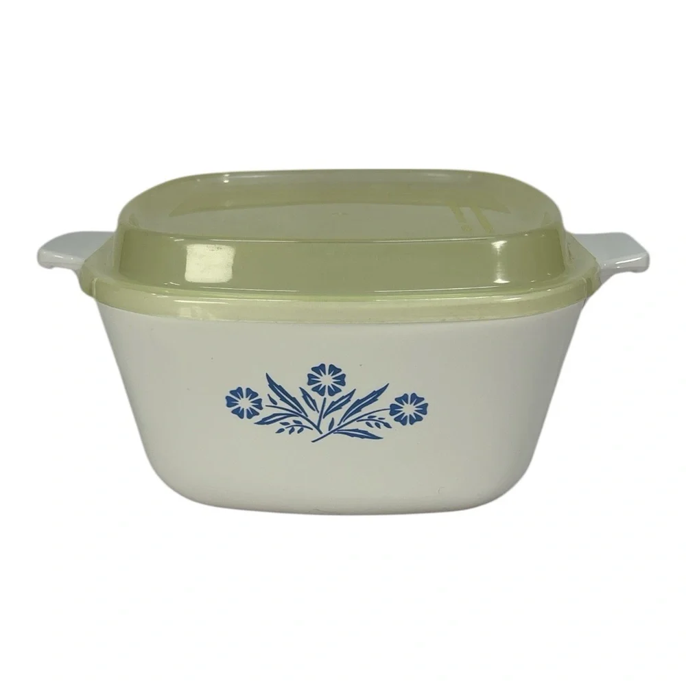 Vtg Corning Ware Blue Cornflower P-1 3/4-B 1.75 QT Square Casserole w/ 2 Lids